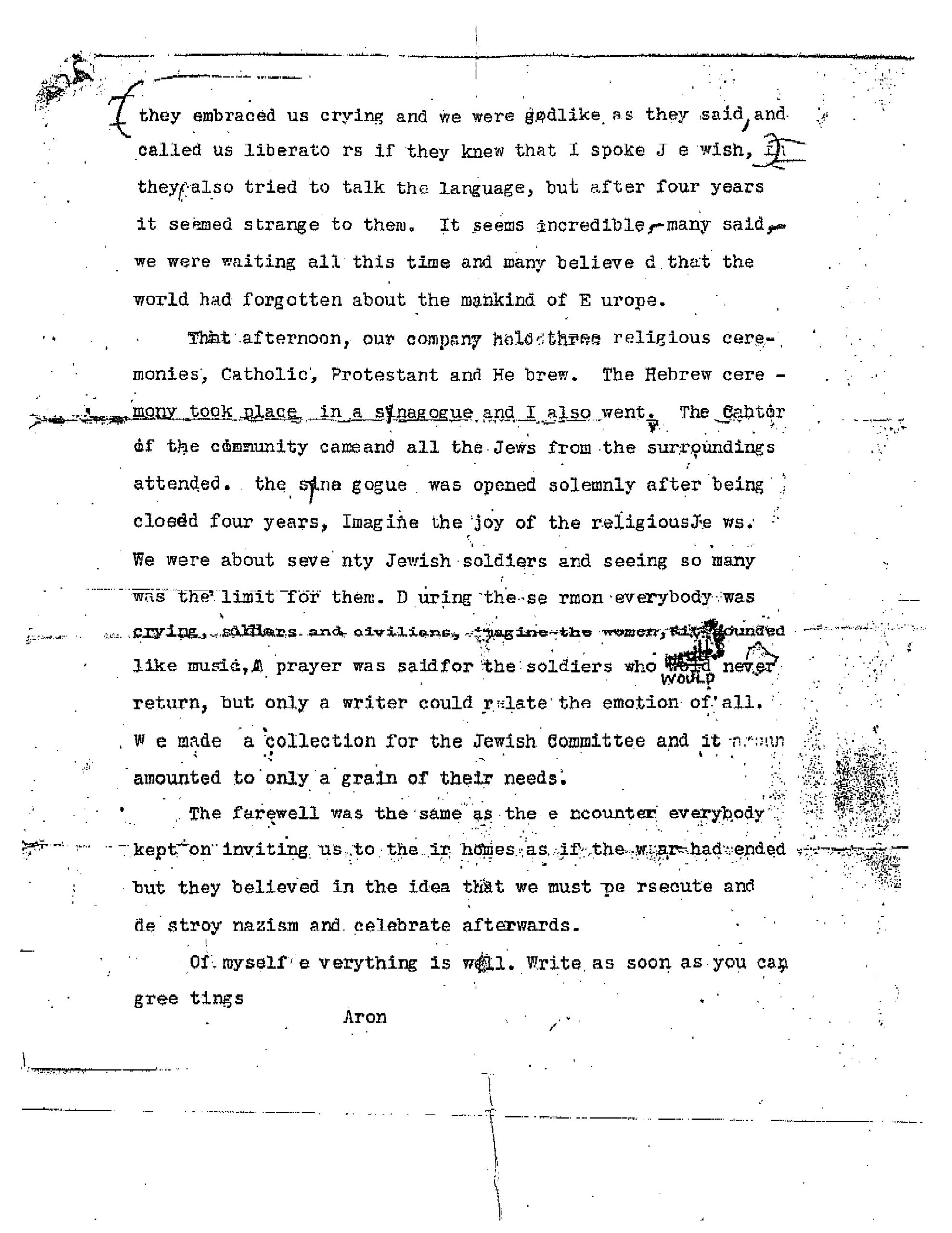 Page 2 of Letter - August 1944 - Holocaust Remembrance Day 2020-2
