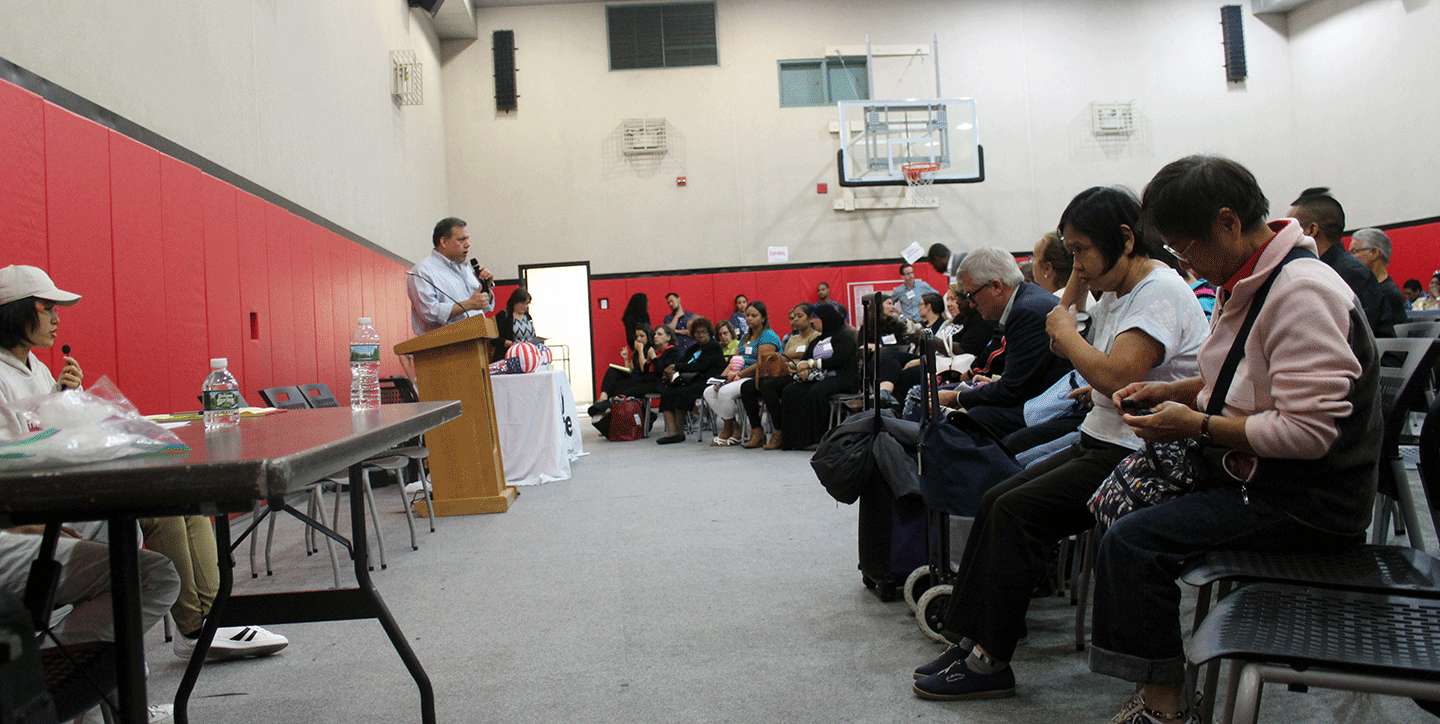 David Garza speaks and addresses Participants in the audience of the Town Hall event, September, 2016