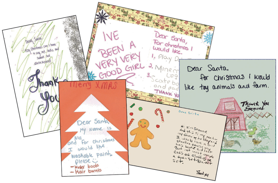 Collage of children's letters to Santa Claus