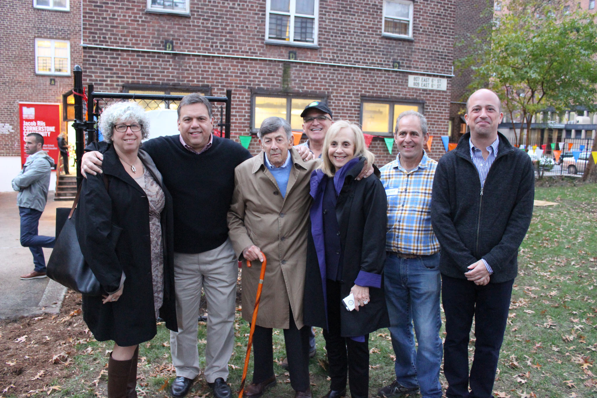 David Garza and others with Richard and Ann Abrons smiling at camera at groundbreaking of Richard Abrons Garden