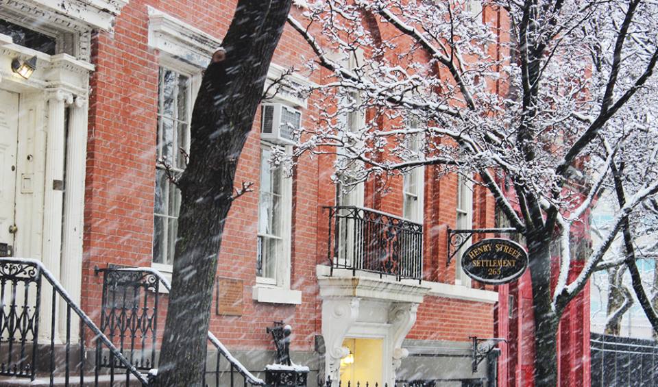 Snow in front of Henry Street Settlement headquarters