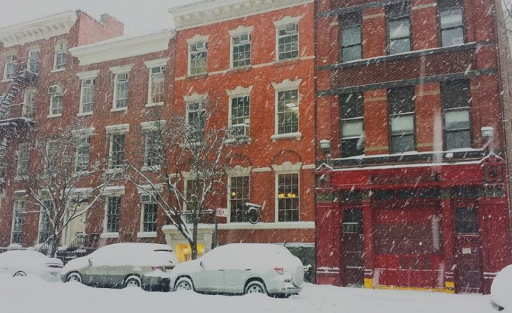 Snow in front of Henry Street Settlement headquarters