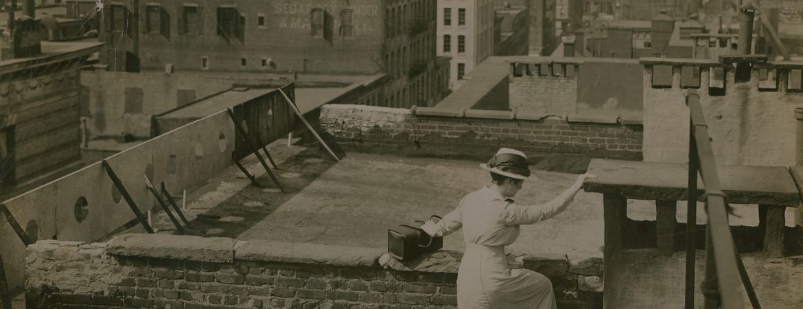 Vintage photo of nurse on rooftop, 1890s-1900s
