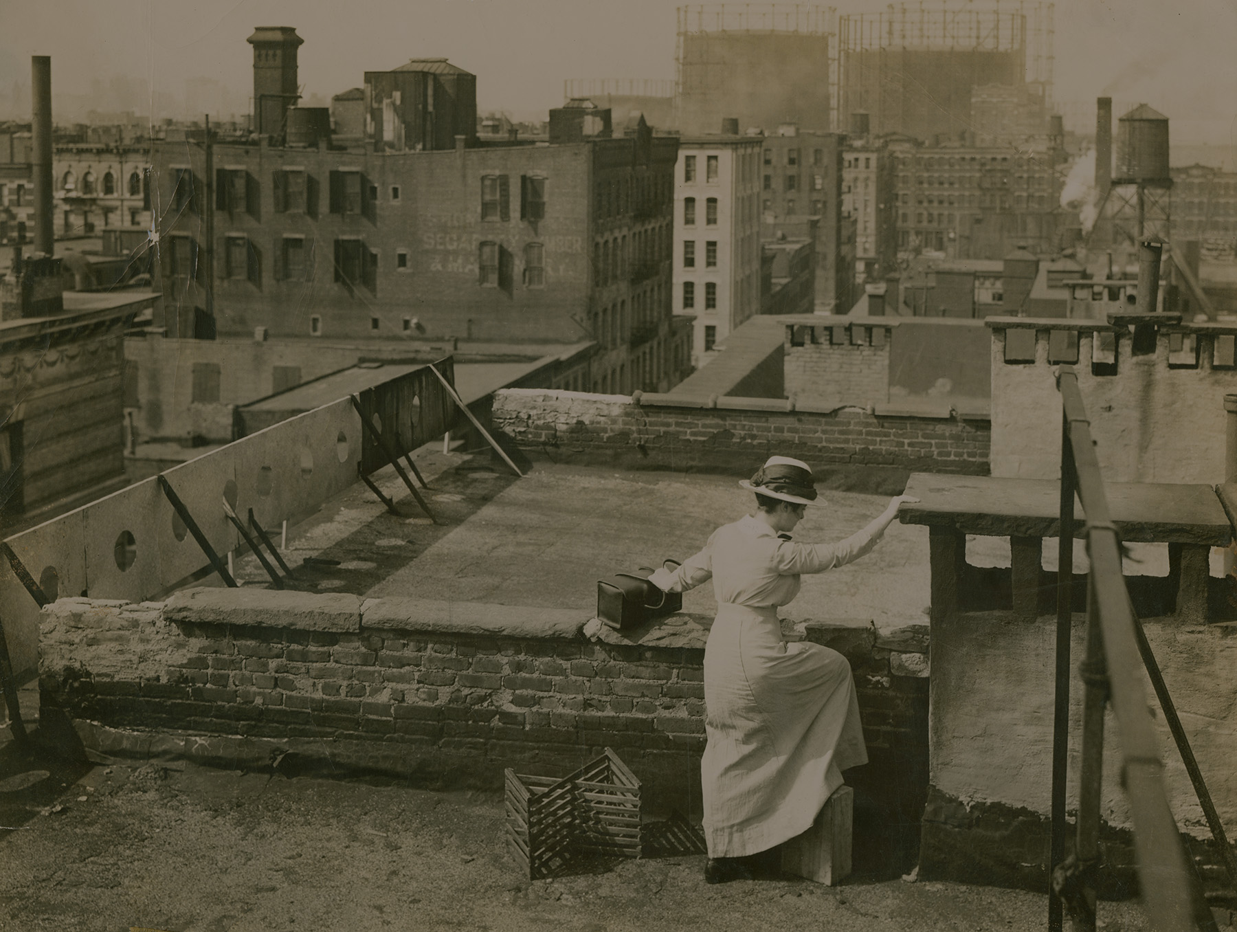 Vintage photo of nurse on rooftop, 1890s-1900s