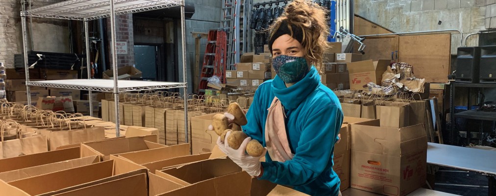 A volunteer at our food pantry